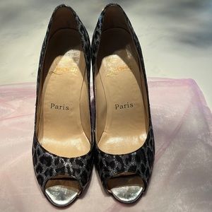 Christian Louboutin leopard lame’ open toe heel